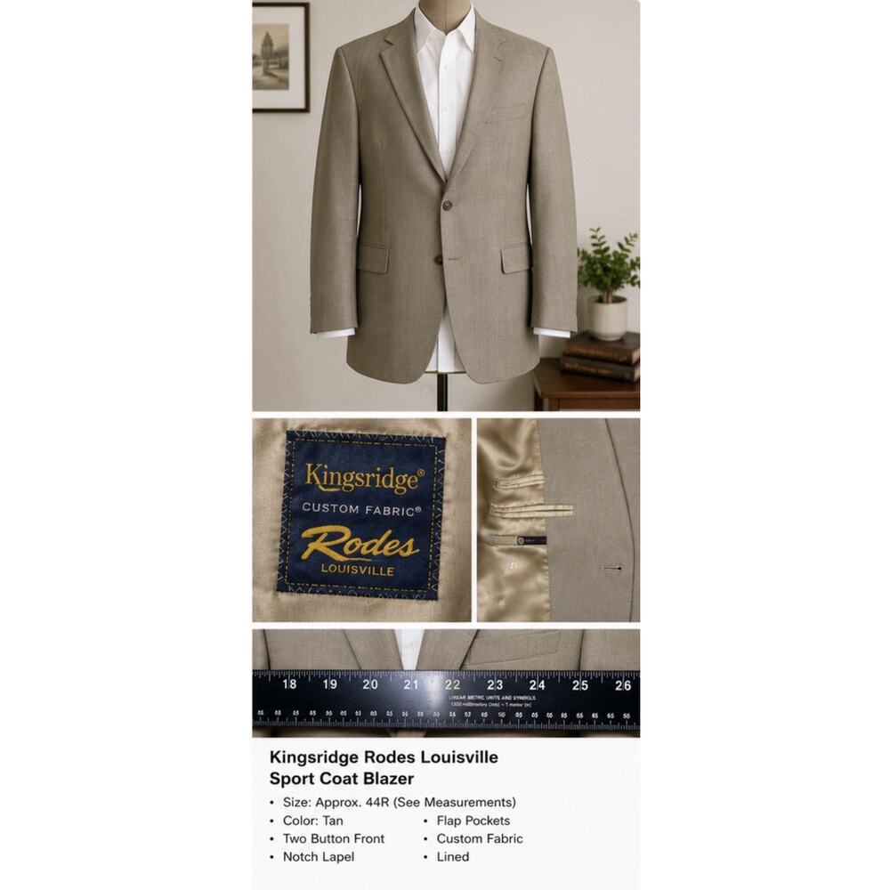 Kingsridge Rodes Louisville Blazer Mens 44R Tan Sport Coat Custom Fabric